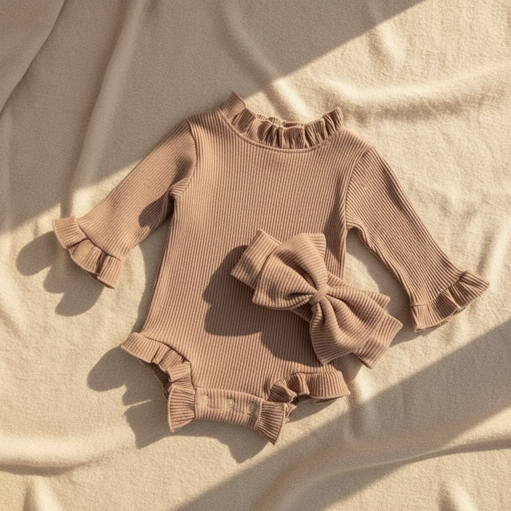 Ribbed Romper and Bow Headband Set