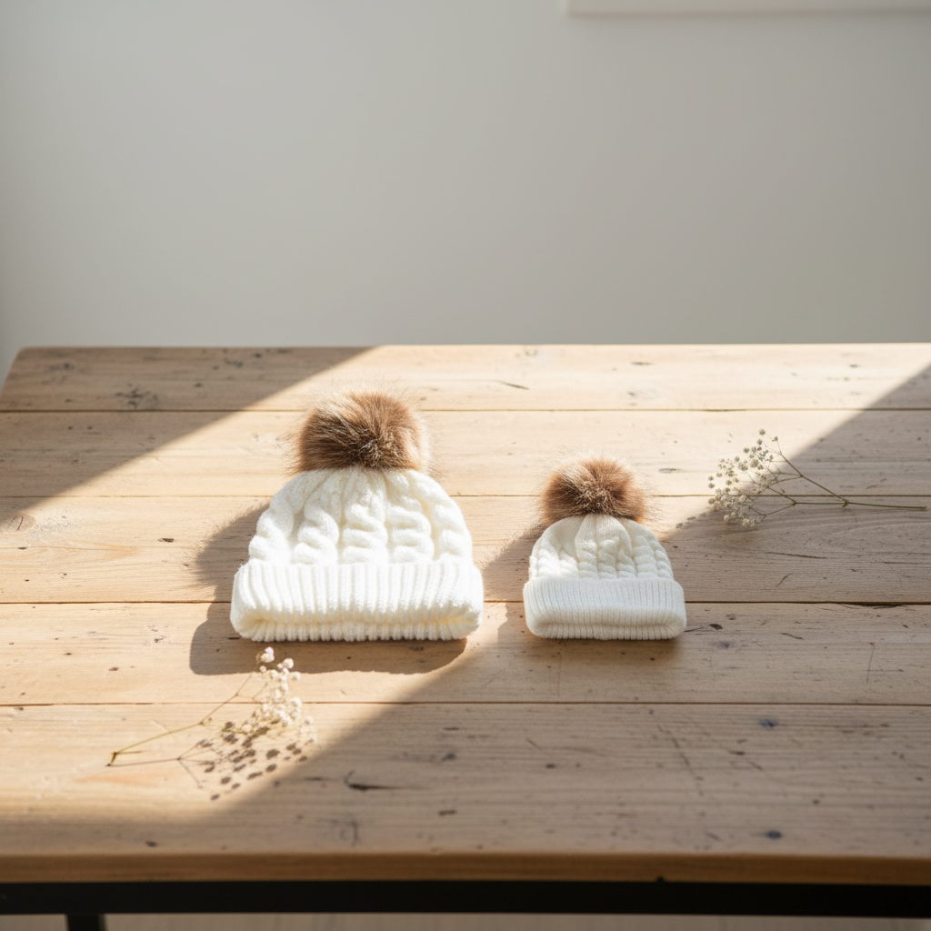 Cozy Knit Pom Beanie for Mama and Little