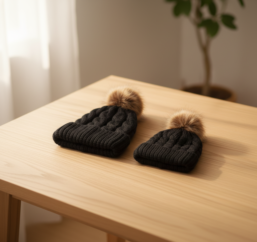 Cozy Knit Pom Beanie for Mama and Little